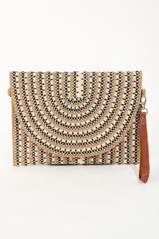 Two Tone Stitch Detail Straw Clutch Bag