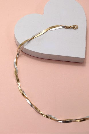 INTWINED GOLD SILVER HERRINGBONE NECKLACE