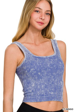 STONE WASHED RIBBED SQUARE NECK WITH BRA PADS