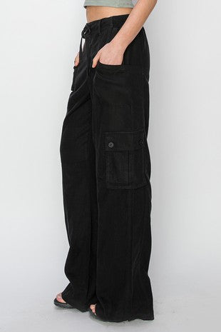 HIGH RISE LINEN WIDE CARGO PANTS