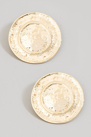 Rough Metallic Button Stud Earrings