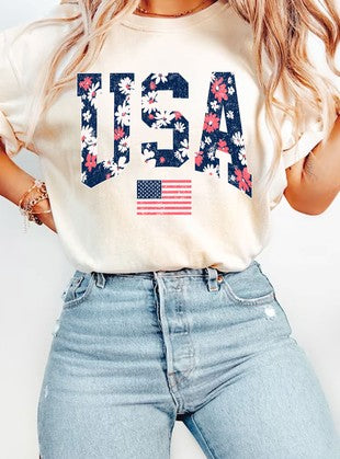 USA FLOWER FLAG GRAPHIC TSHIRTS