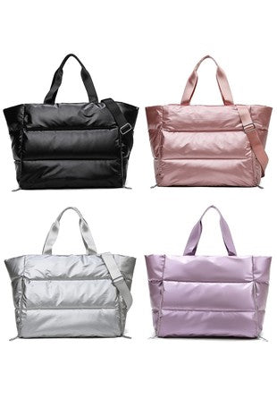 PUFFY QUILTED WATERPROOF TRAVEL SPORTS TOTE BAG