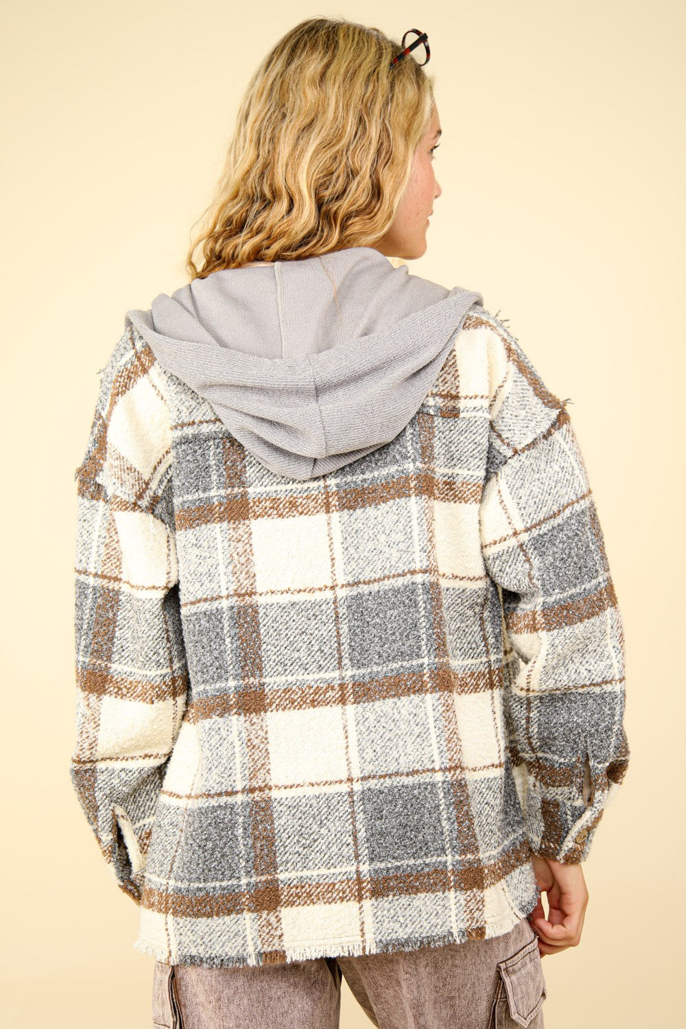 Oversized Plaid Casual Hoodie Shacket Jacket