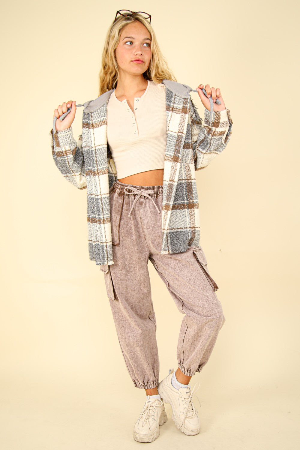 Oversized Plaid Casual Hoodie Shacket Jacket