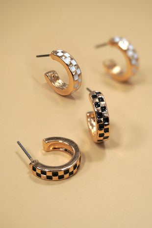 Mini Checker Hoop Huggie Earrings