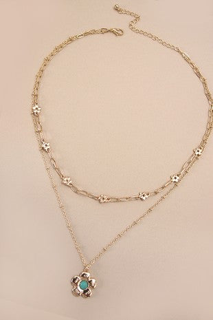 DOUBLE LAYER FLOWER PENDANT NECKLACE
