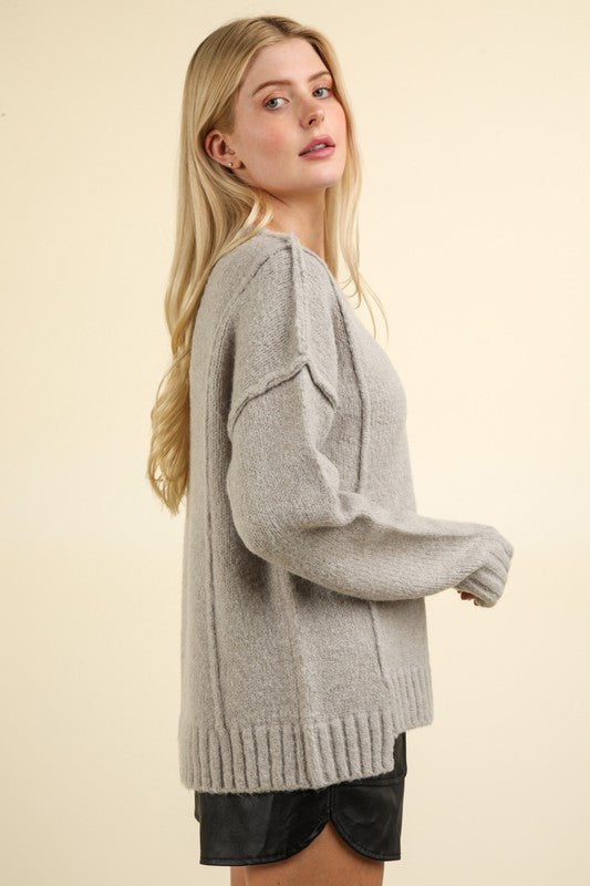 Fuzzy Feeling Oversized Knit Pullover Sweater Top