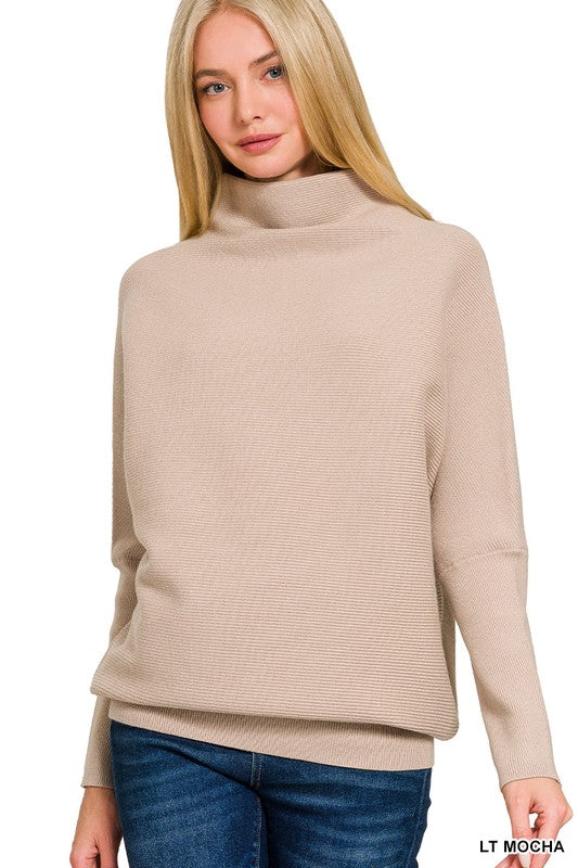 VISCOSE DOLMAN SLEEVE MOCK NECK SWEATER