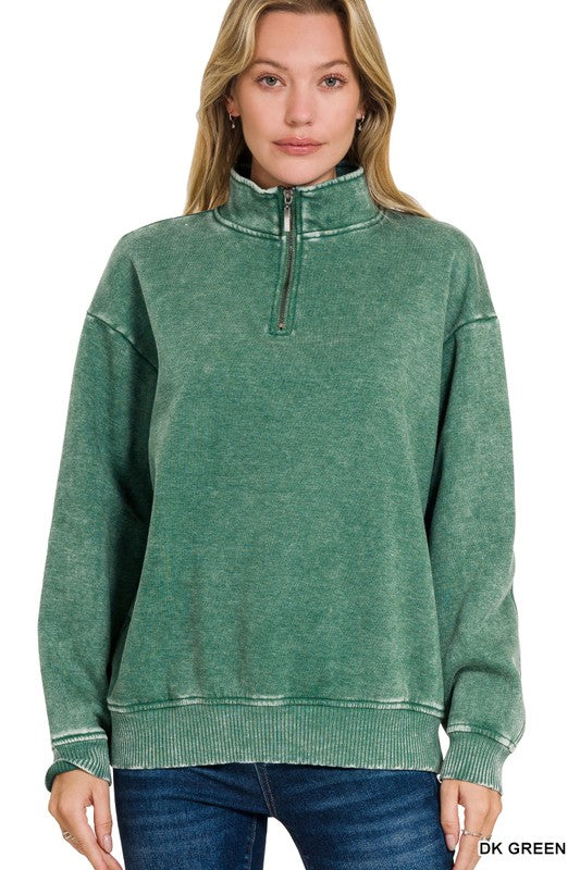 ACID WASH FLEECE HALF ZIP PULLOVER