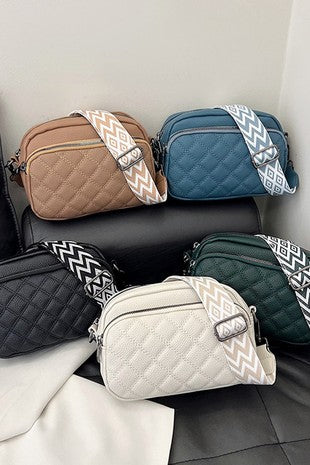 QUILTED VEGAN LEATHER CROSSBODY CAMERA BAG