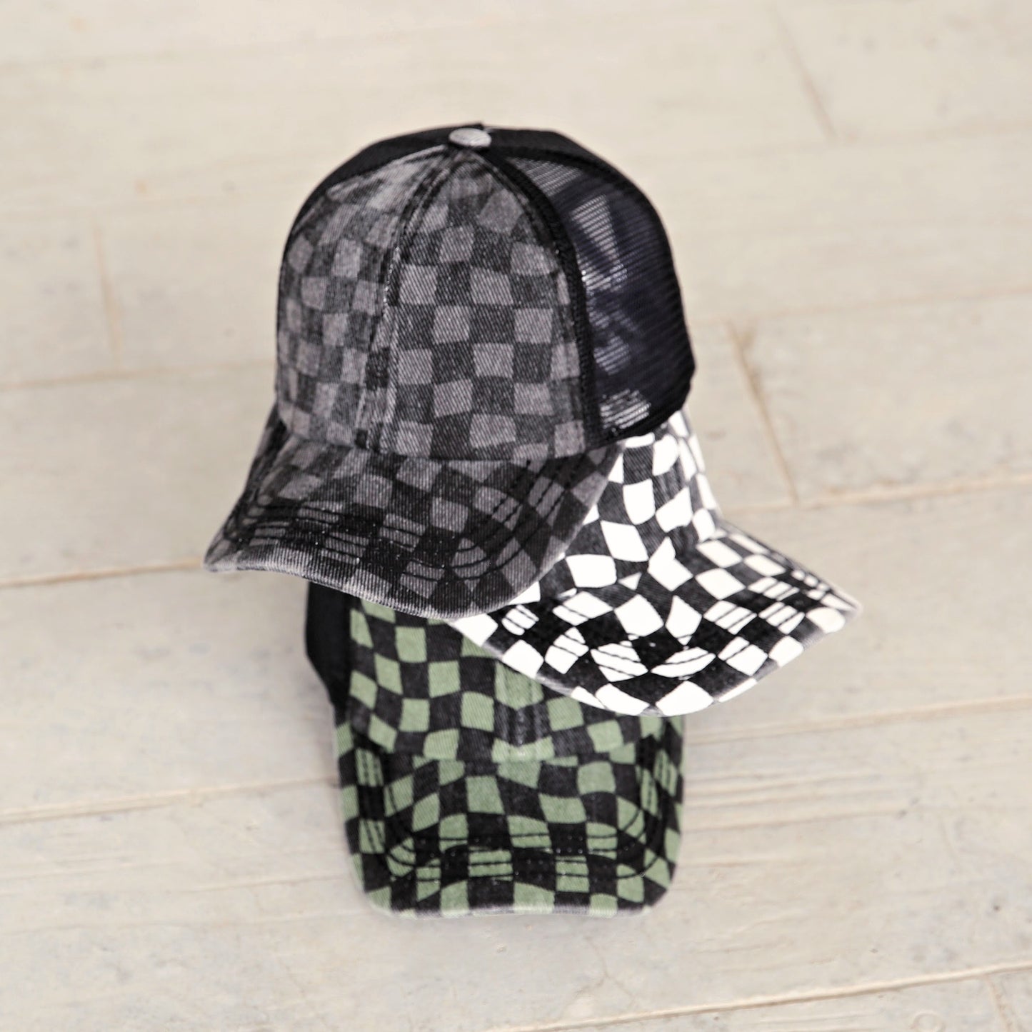 CC Checkered Pattern Baseball Cap Criss-Cross