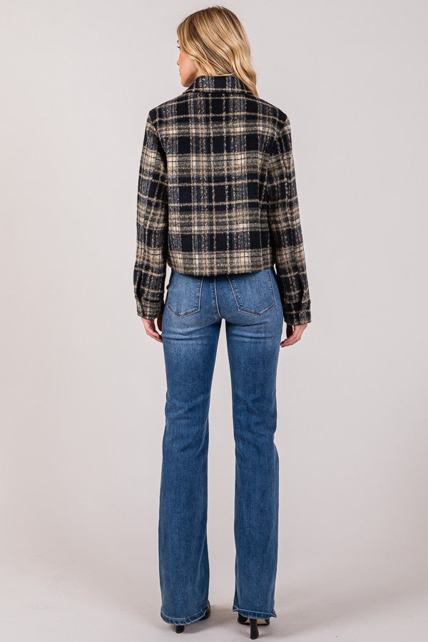 Tartan Brush Zip Up Low Pocket Shacket