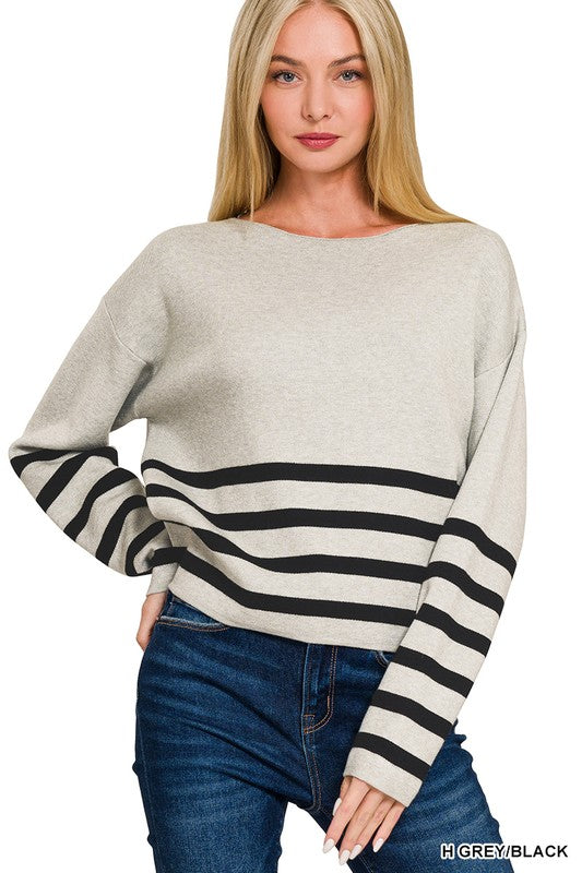 VISCOSE STRIPED CROPPED SWEATER