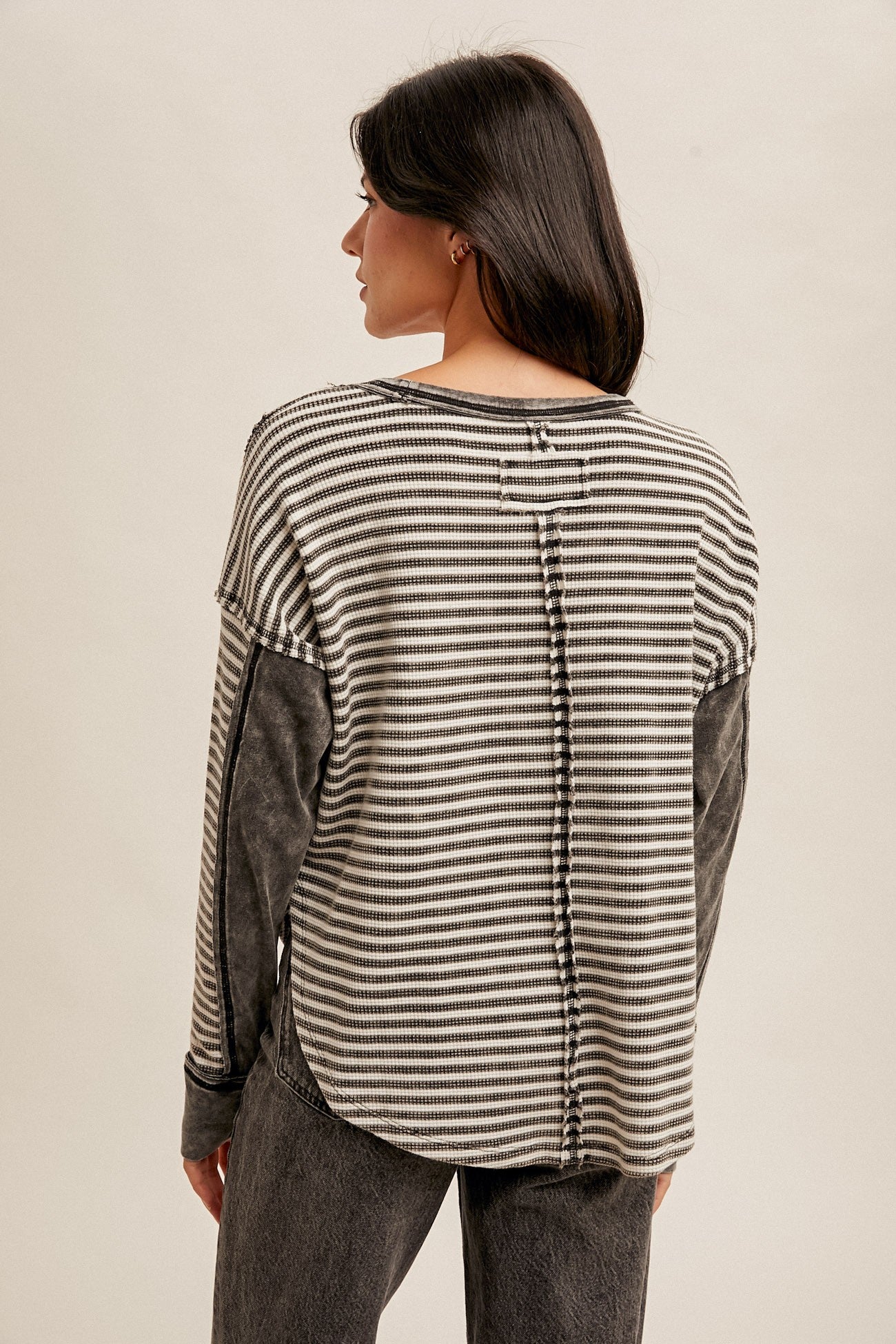 SNOW WASH STRIPE THERMAL OVERSIZED TOP