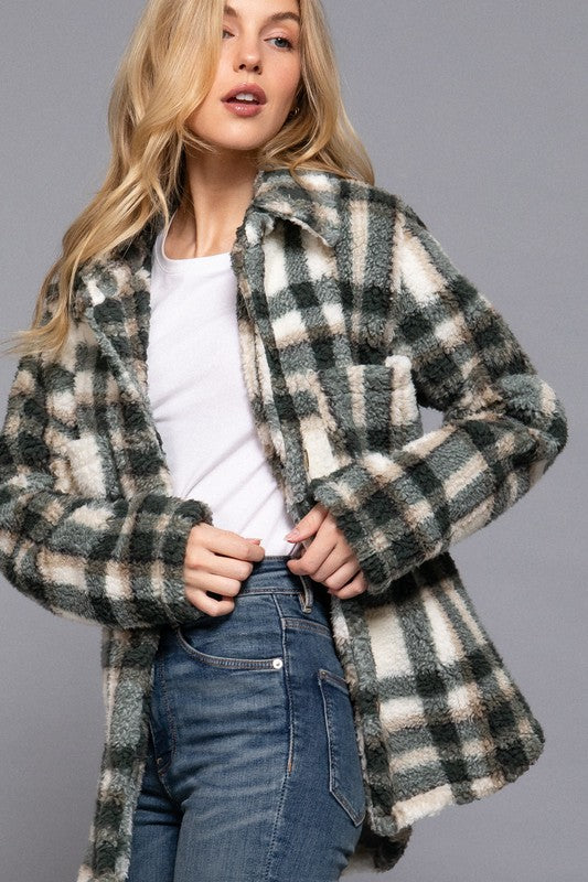 LONG SLV OVERSIZE PRINT FAUX FUR JACKET