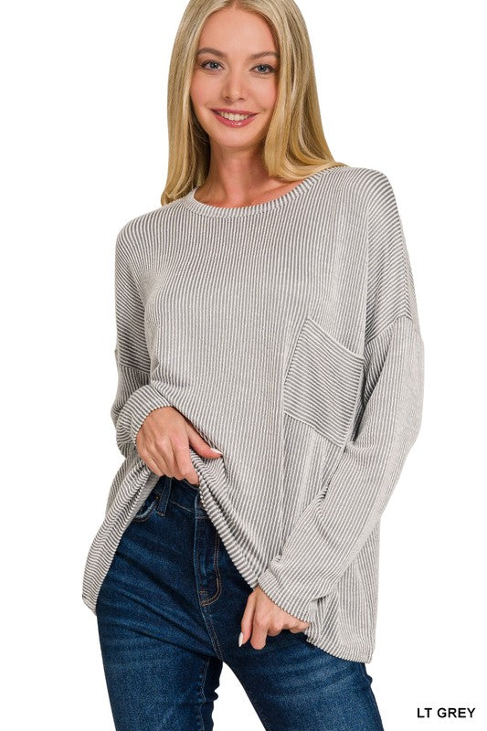 RIBBED STRIPED OVERSIZED LONG SLEEVE TOP