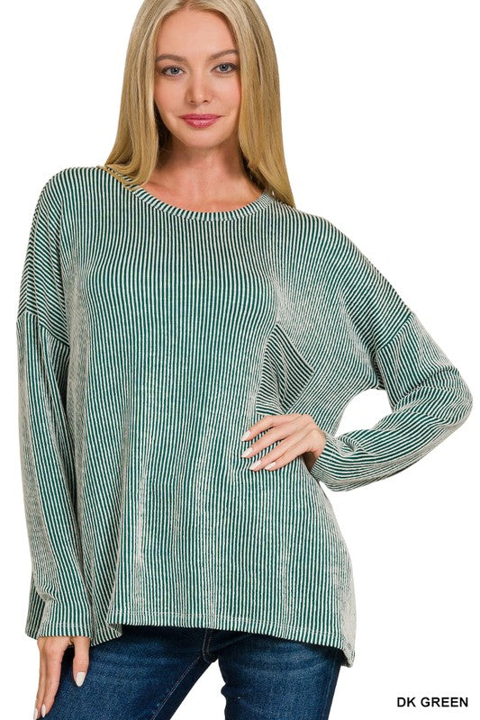 RIBBED STRIPED OVERSIZED LONG SLEEVE TOP