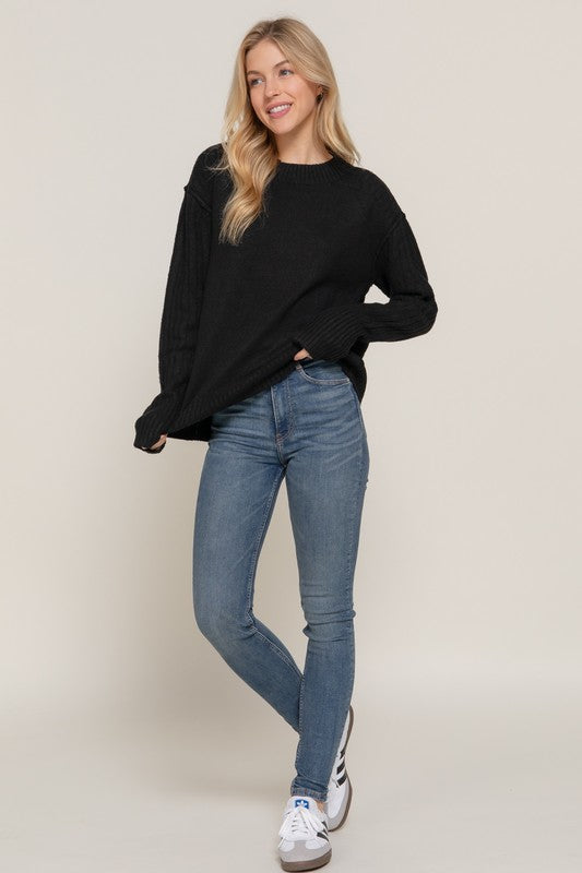 LONG SLV MOCK NECK RAISED SEAM SWEATER