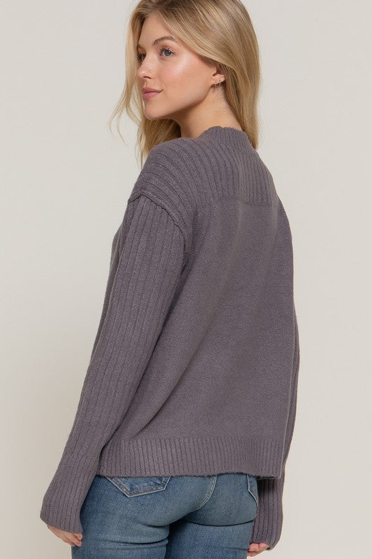 LONG SLV MOCK NECK RAISED SEAM SWEATER