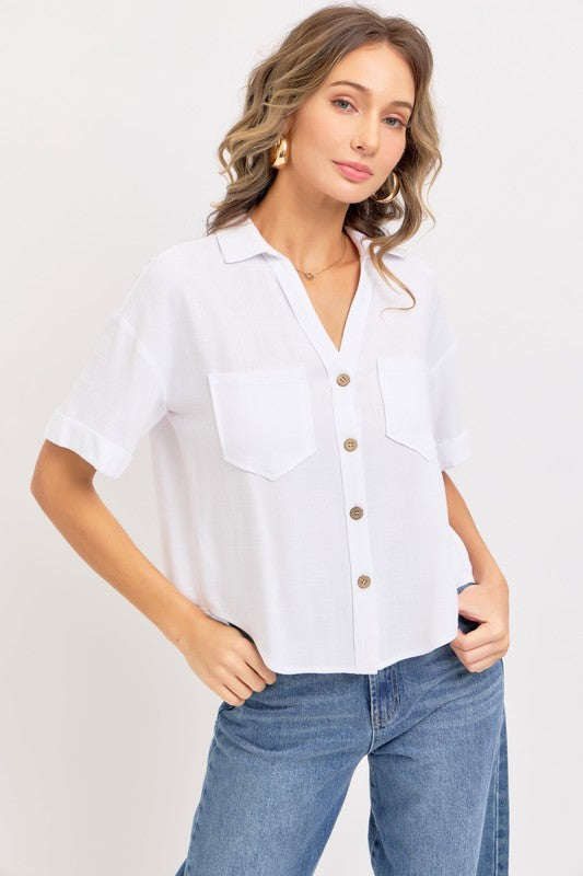 LINEN BLEND BUTTON DWON CASUAL SHIRT