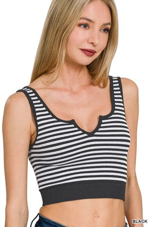 Seamless Striped Keyhole Cutout Bra Tank Top