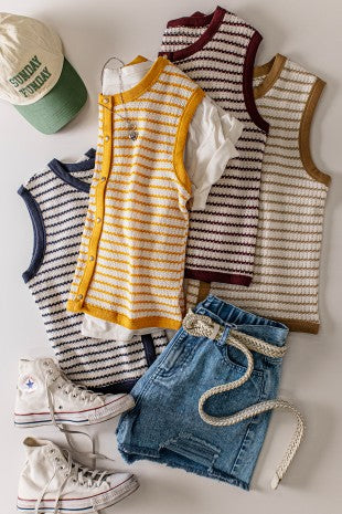 Stripe Knit Button Down Top