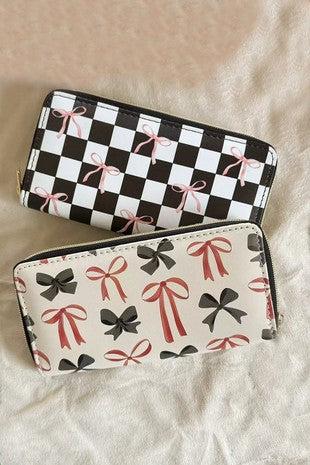 Trendy Bow Ribbon Vegan Leather Long Wallet