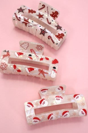 Christmas Tree Santa Holiday Hair Claw