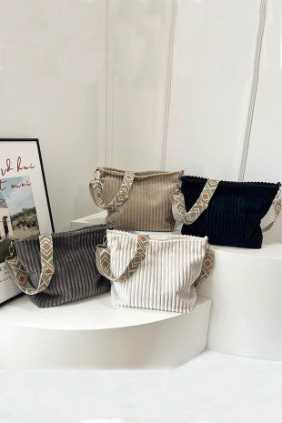Corduroy Tote Bag With Guitar Shoulder Strap