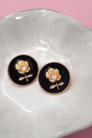 Epoxy Gold Rose Flower Stud Earrings