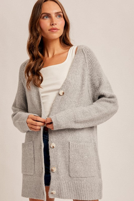 Raglan Sleeve Button Down Sweater Cardigan