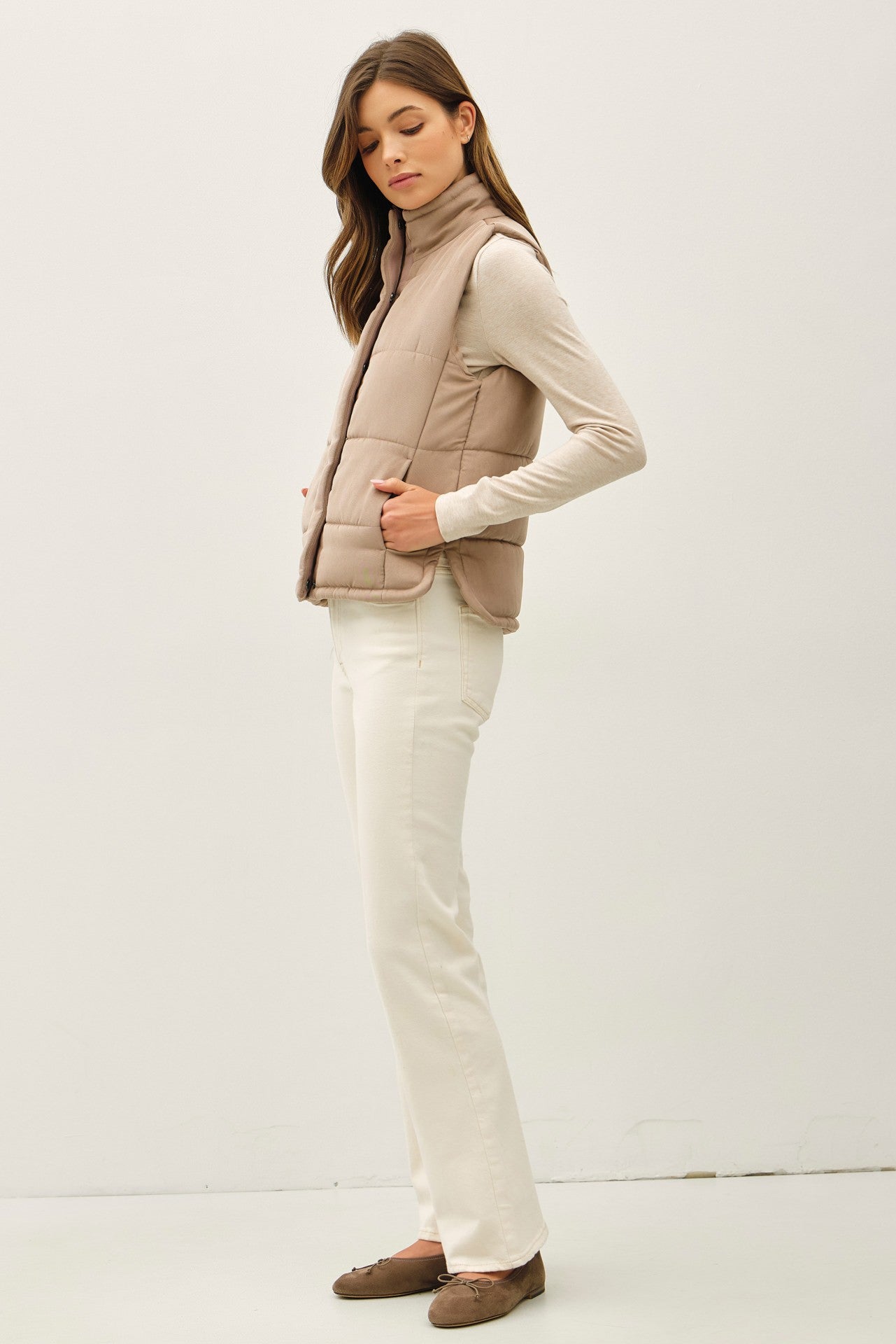 New Color-suede Like Puffer Vest