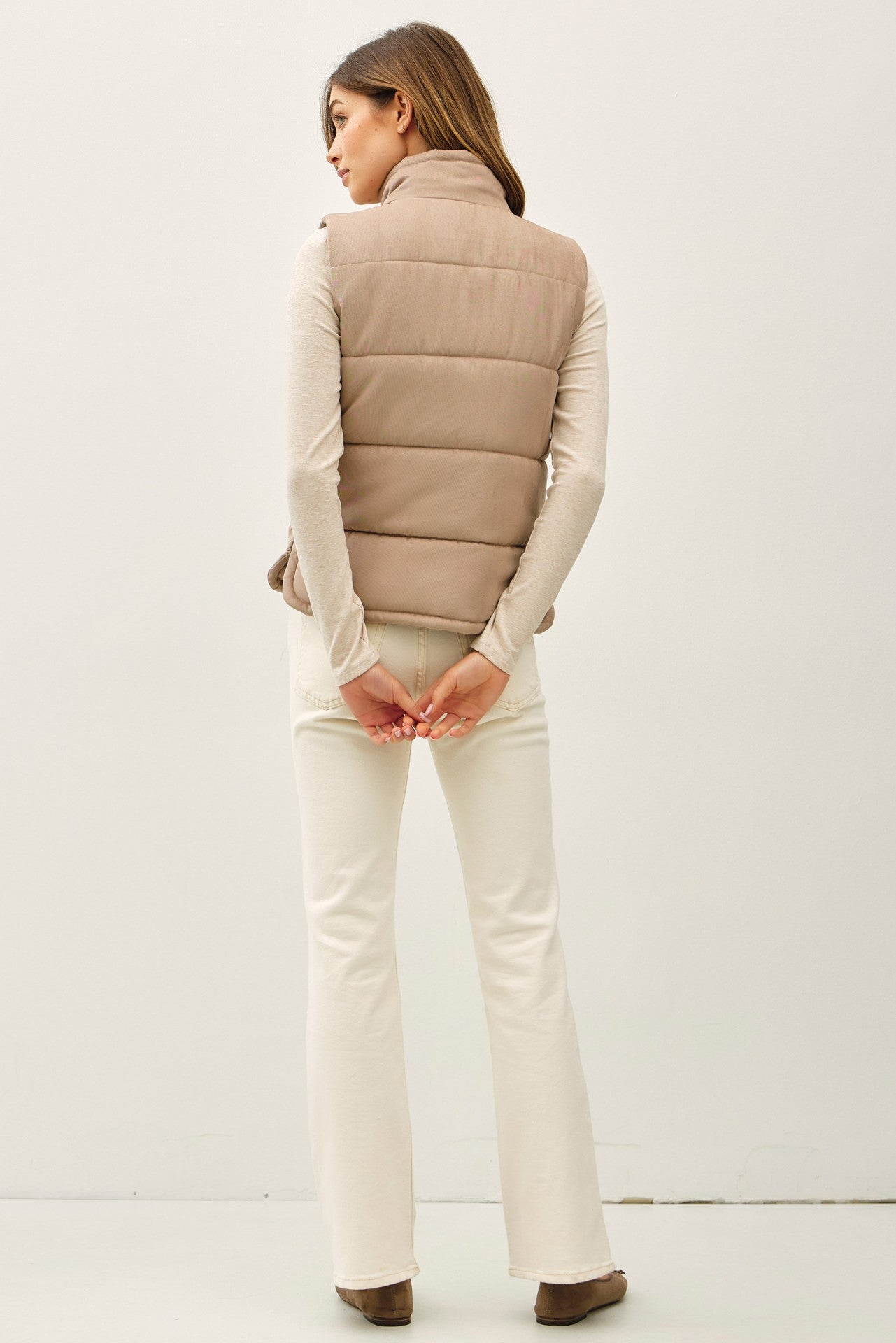 New Color-suede Like Puffer Vest