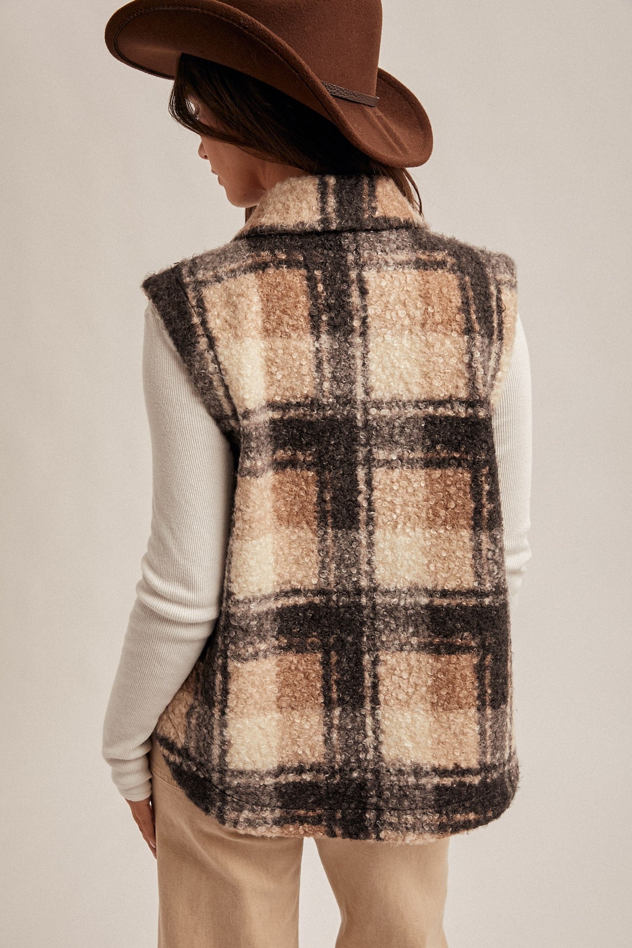Plaid Boucle Button Down Vest