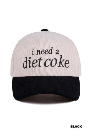 I Need A Diet Coke Two-tone Corduroy Cap