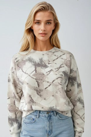 Basic Fleece Camo Relaxed Fit Crew Neck Sweatshirt