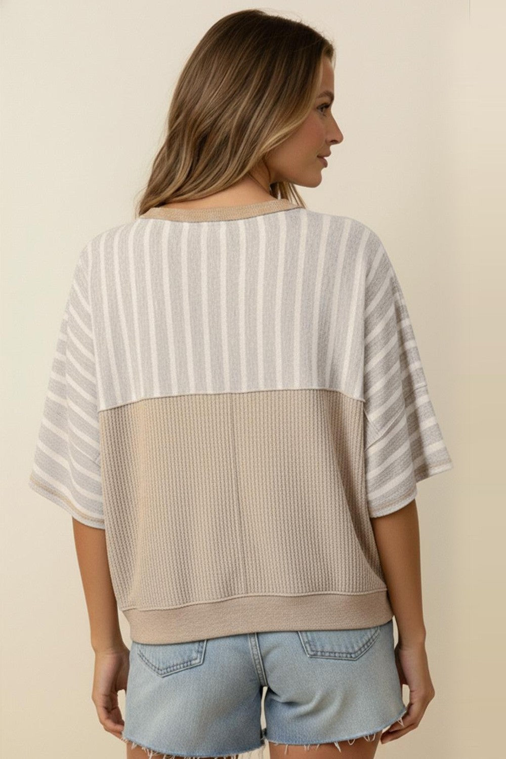 Flutter Elbow Sleeve Stripe French Terry Top