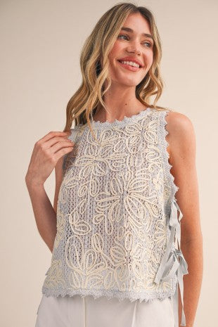 Floral Crochet Tank With Side Tying Detail