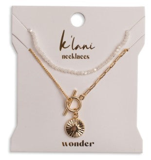 wonder" Gold Star With White Bead Necklace Set