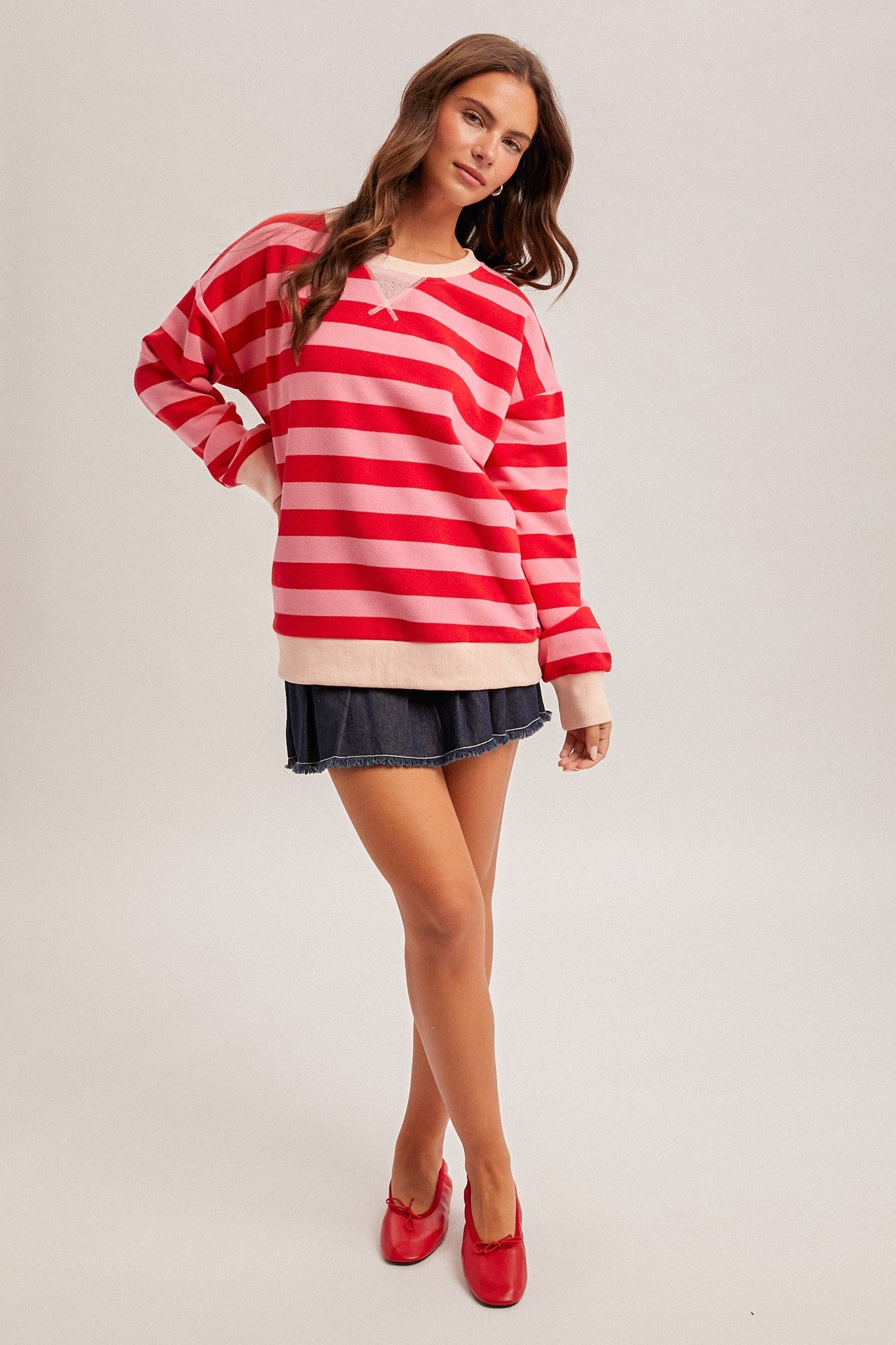 Oversized French Terry Striped Sweatshirt
