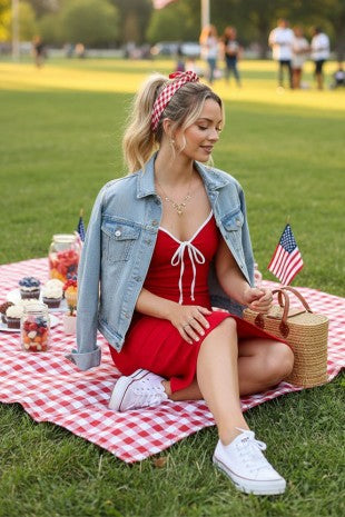 Contrast Techno Crepe Americana Midi Dress