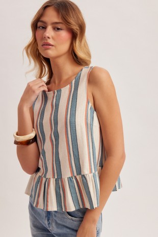 Ethnic Stripe Sleeveless Peplum Top