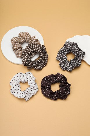 Polka Dot Gingham Checker Floral Scrunchie Set Of 5
