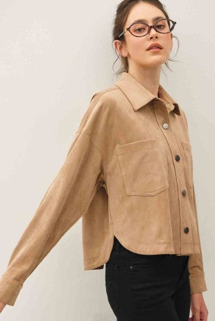 Knit Suede Cropped Shacket