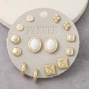 Bezel Framed Oval Stone Stud Earrings Set
