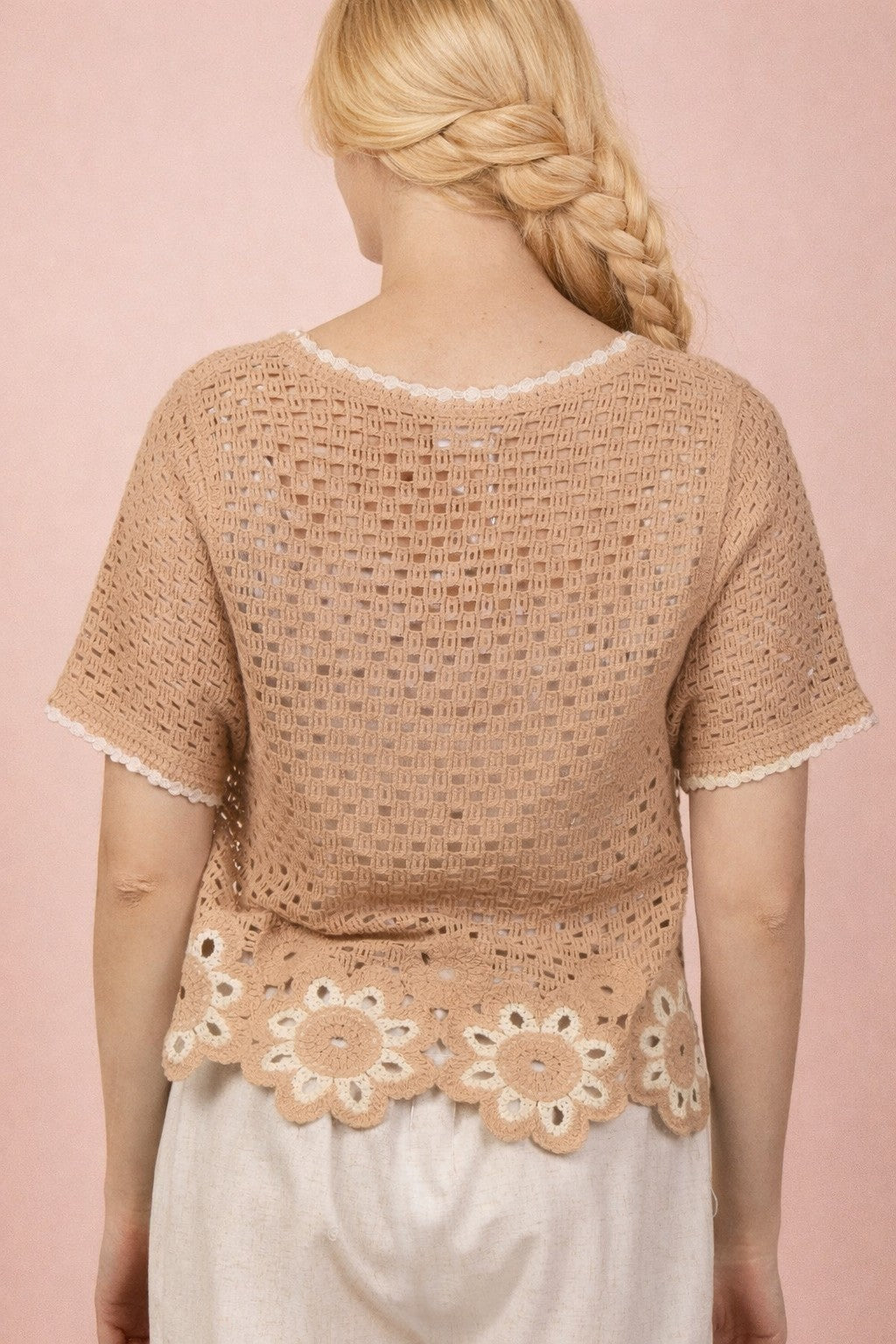 Floral Hem Crochet Button Down Top