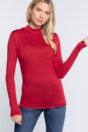 LONG SLEEVE MOCK NECK RAYON SPANDEX JERSEY TOP