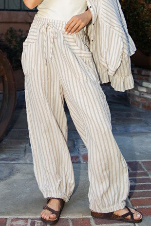 Stripe Soft Wash Linen Blended Pants