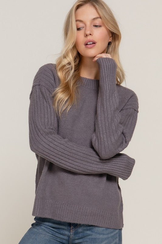 LONG SLV MOCK NECK RAISED SEAM SWEATER